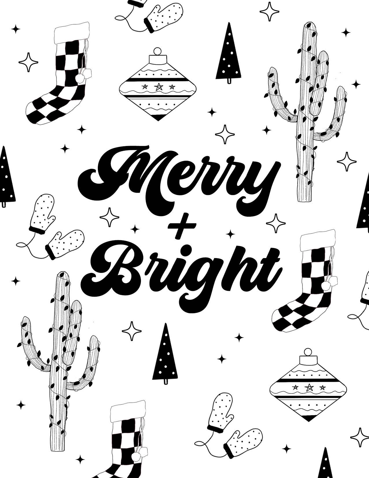 Merry + Bright Black and White Card