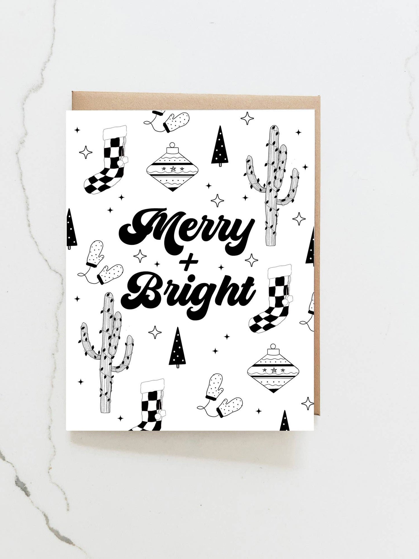 Merry + Bright Black and White Card