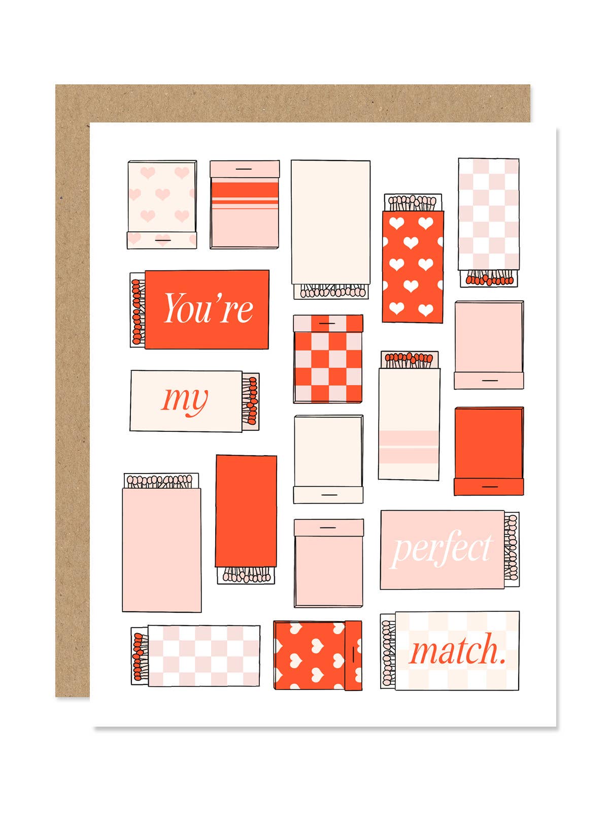 Greeting card with matchbox designs and text 'You're my perfect match.'