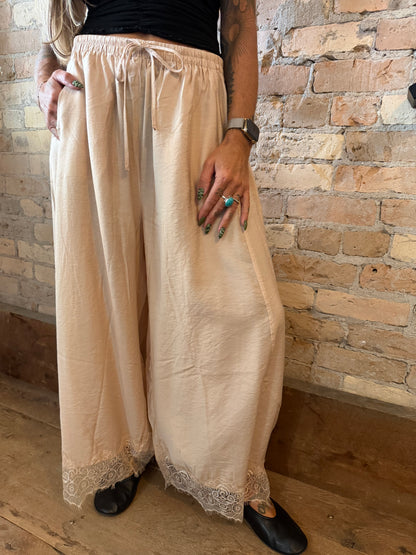 Willow Crinkled Lace Hem Wide Leg Pants
