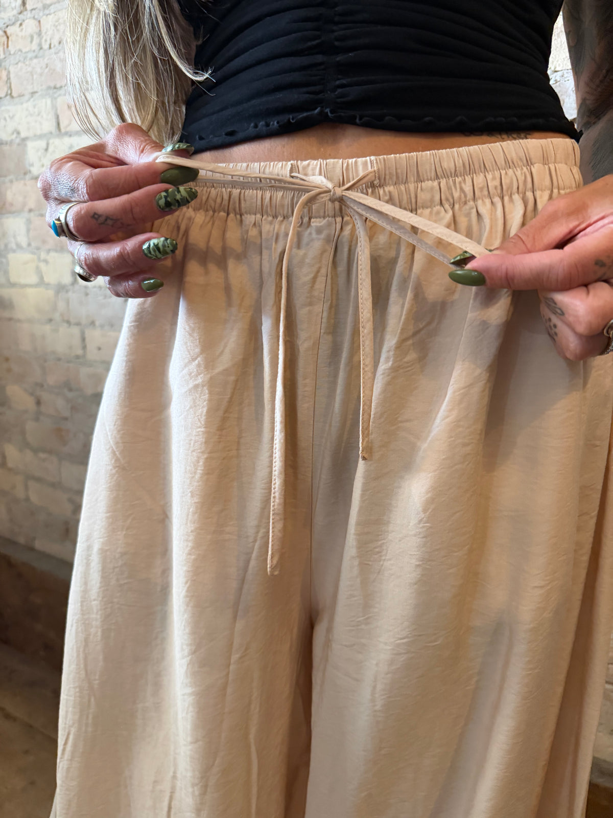 Willow Crinkled Lace Hem Wide Leg Pants