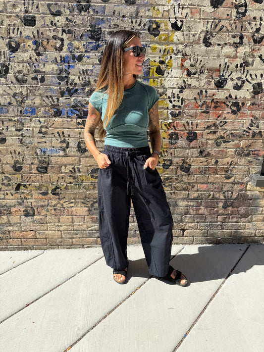 Backroads Black Barrel Pants