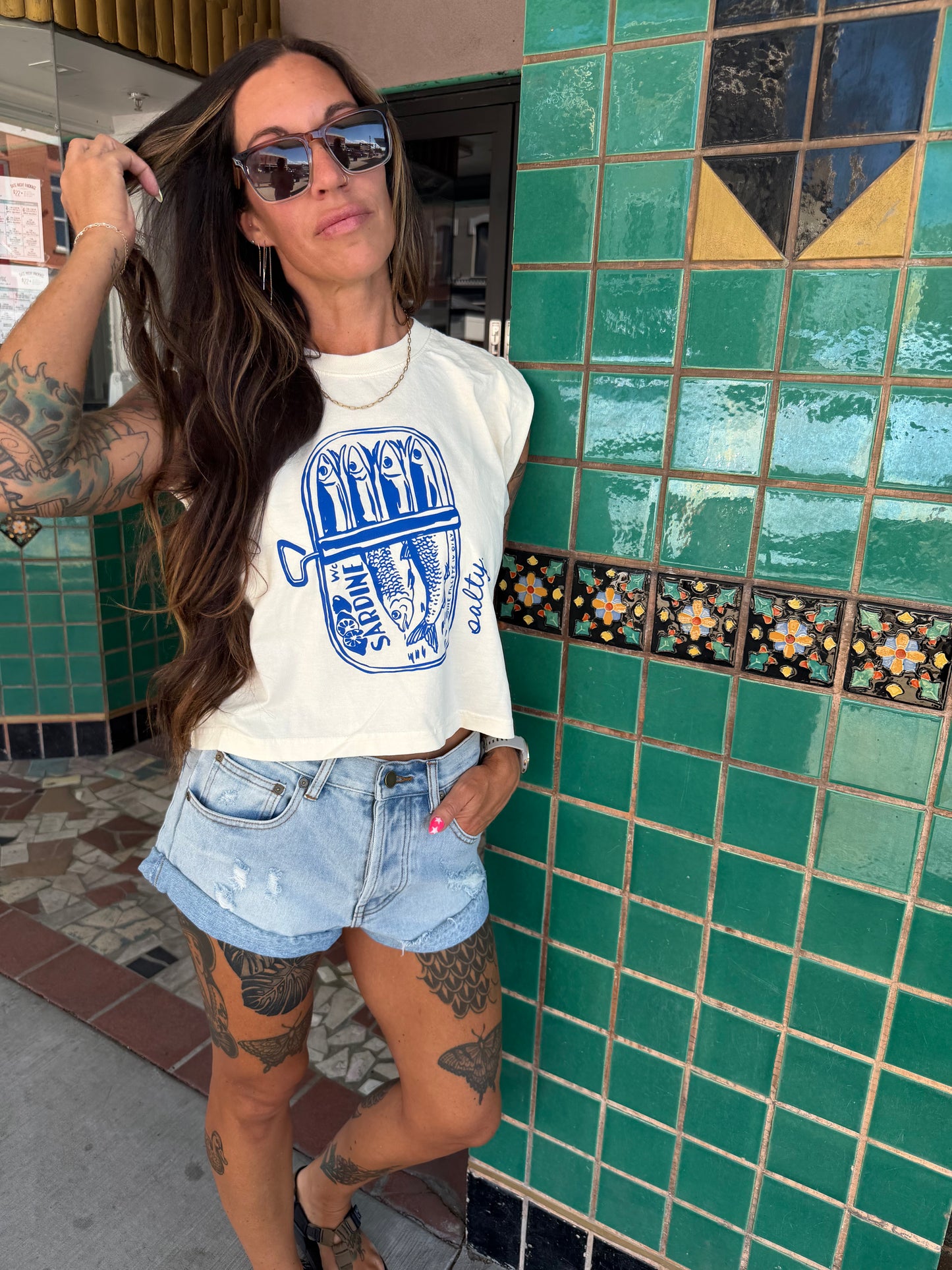 Salty Sardines Cropped Muscle Tank