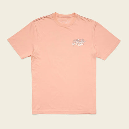 Pink t-shirt with a logo on a beige background