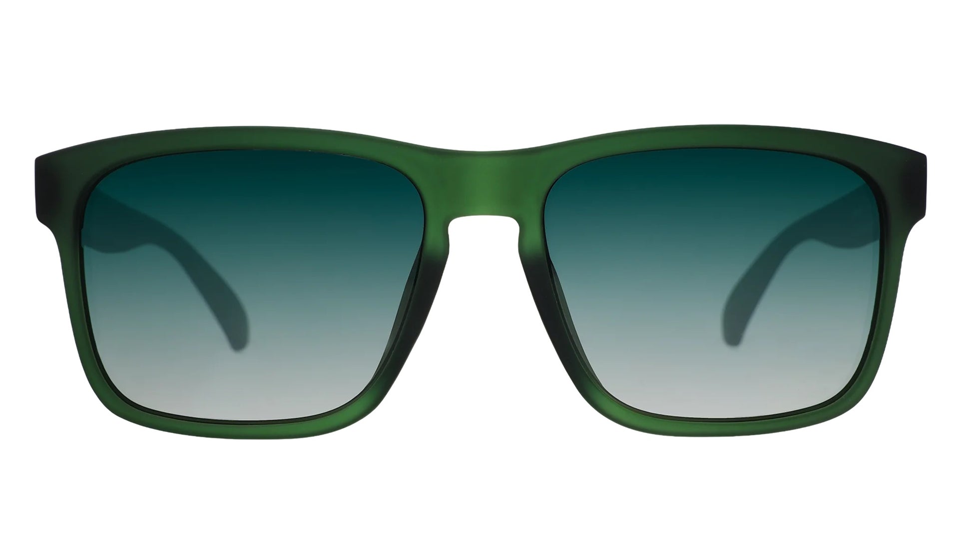 Green sunglasses with gradient lenses on a white background