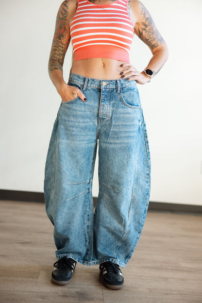 Good Luck Mid Rise Barrel Jean