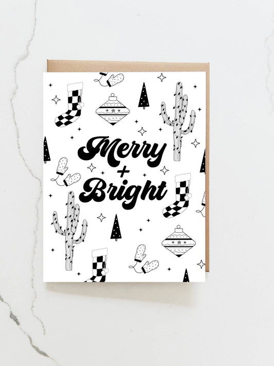 Merry + Bright Black and White Card
